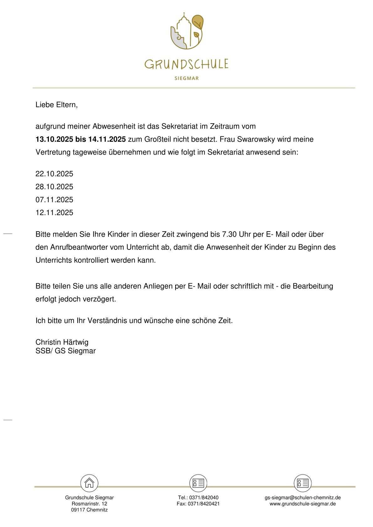 Elterninformation Abwesenheit