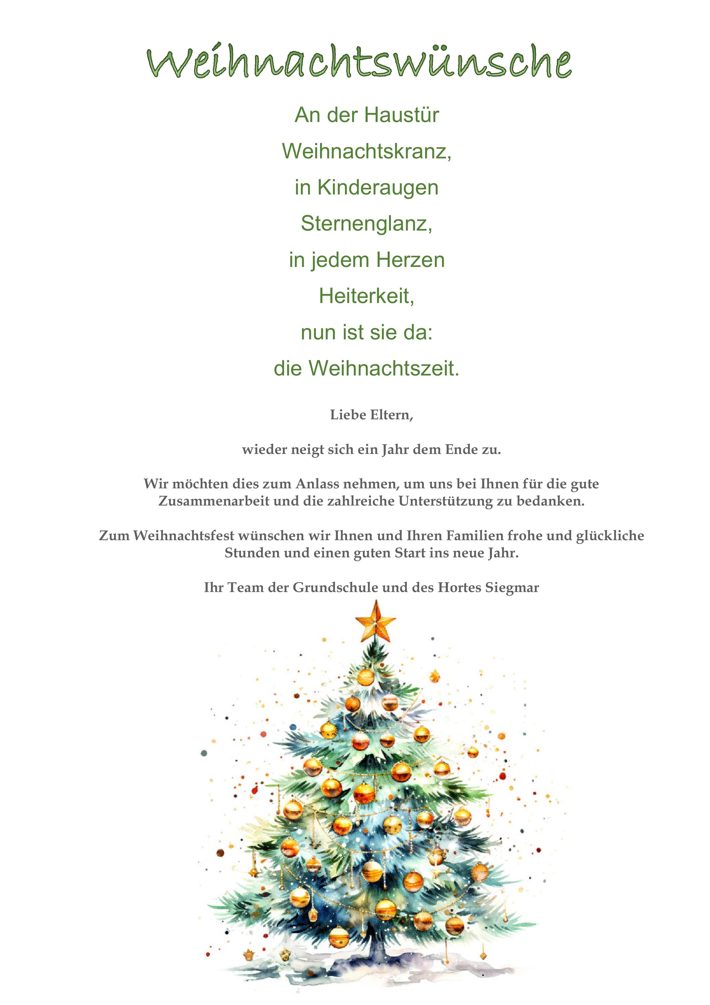 Plakat Danksagung und Weihnachtsgrusse A4 GS Siegmar 2025